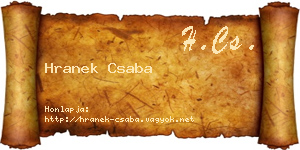 Hranek Csaba névjegykártya